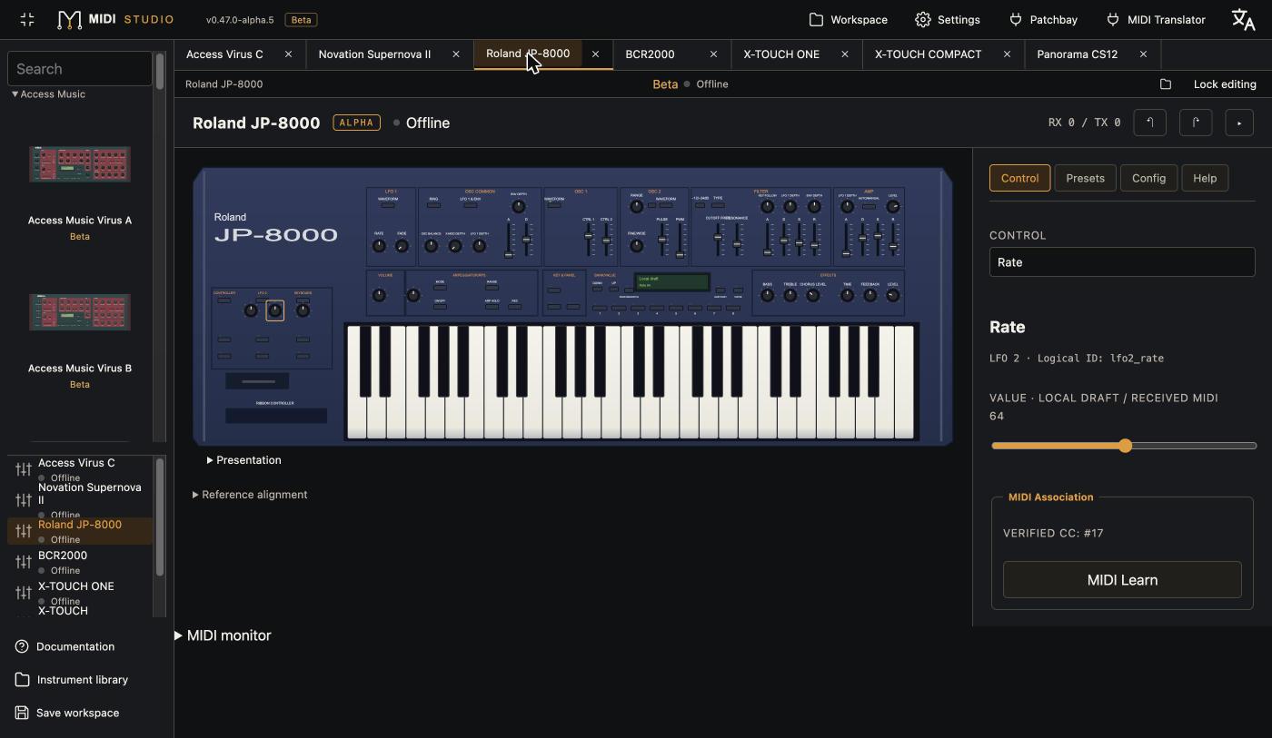 Éditeur Roland JP-8000 : façade et clavier