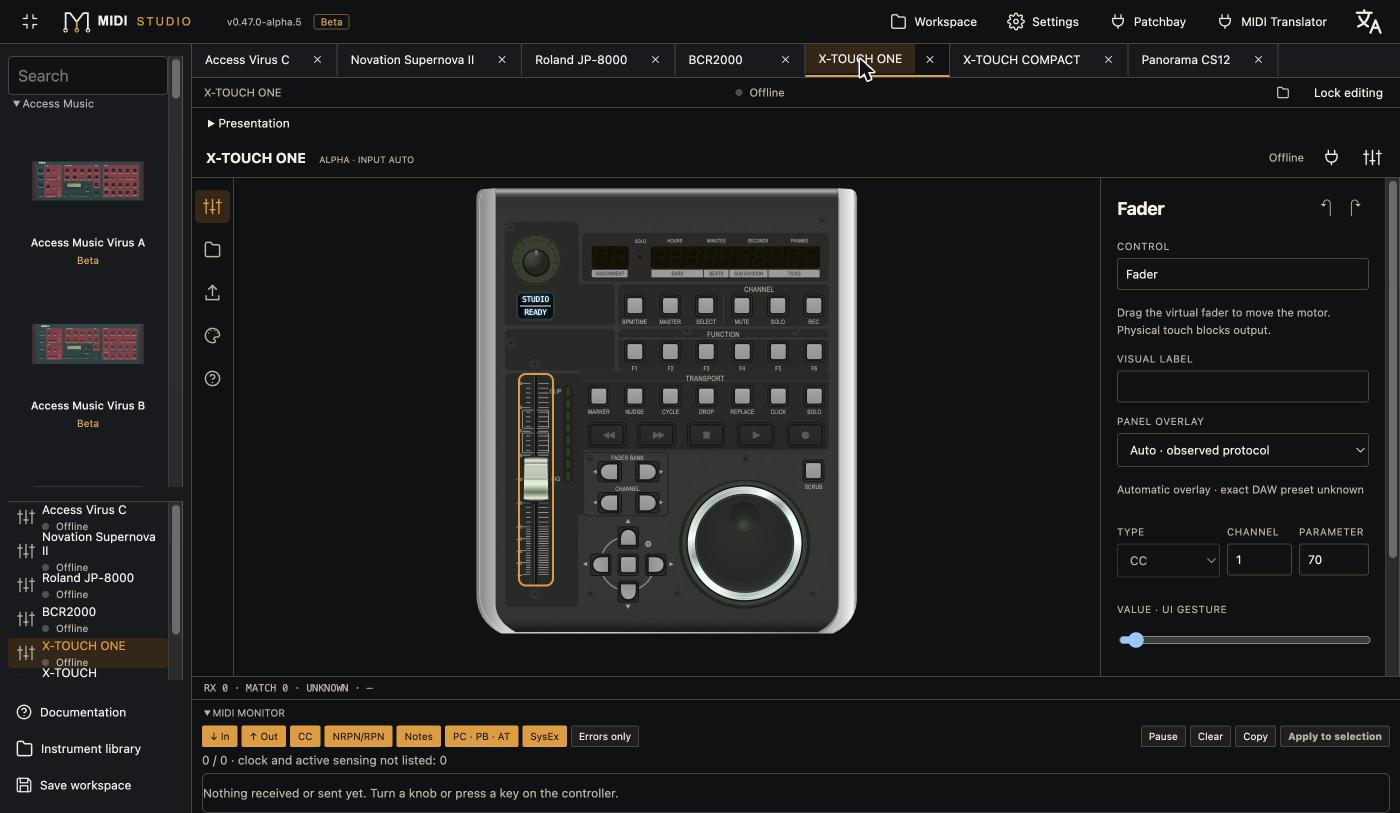 Éditeur X-TOUCH ONE : fader motorisé, molette et inspecteur